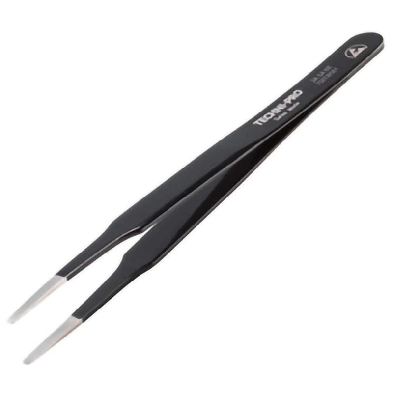 ESD Epoxy Coated Tweezers, Style 2A, Anti-Acid/Anti-Mag, SS, Round, Flat, 4.7"